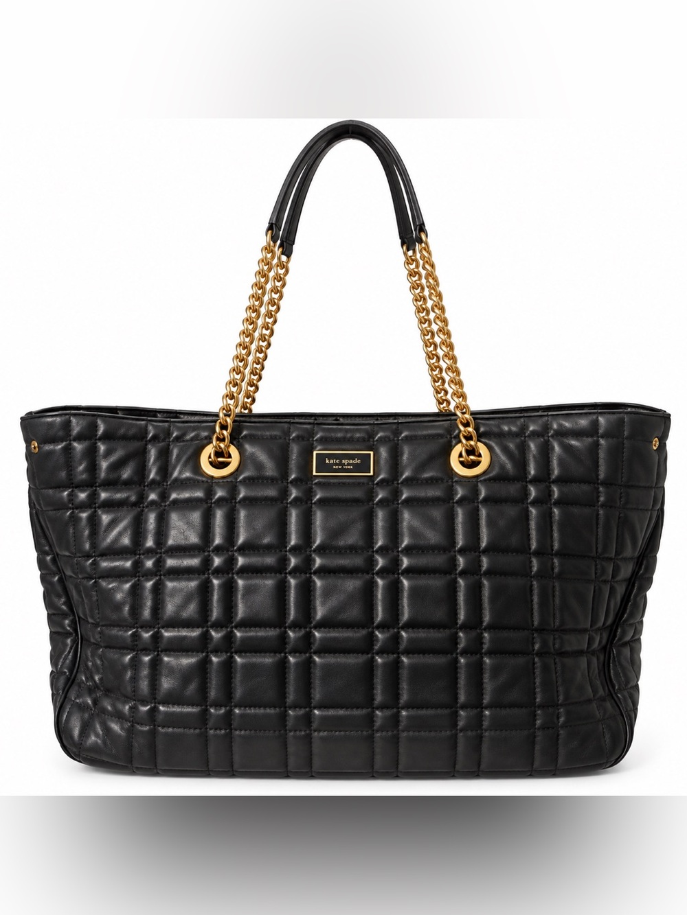 Kate Spade Vintage Black Quilted Leather Chain Strap Tote Bag